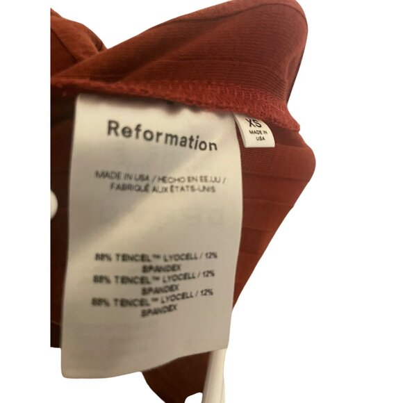 Reformation Rust Orange Ribbed Long-Sleeve Midi Dress Size XS Tencel & Spandex B - Picture 4 of 4